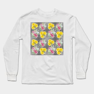 Colorful floral pattern with geometric shapes Long Sleeve T-Shirt